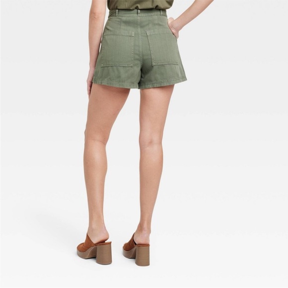 NEW High Rise Utility Twill Shorts Green 6 - Picture 3 of 8